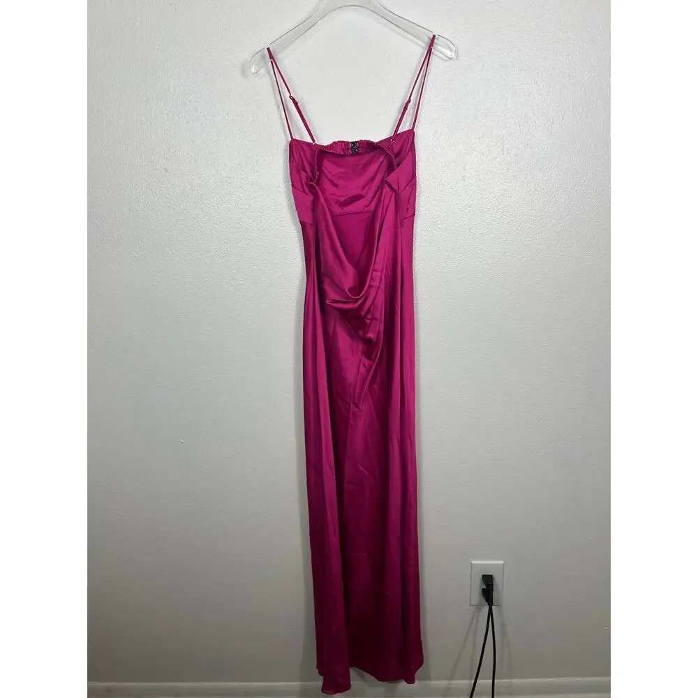 Abercrombie & Fitch Hot Pink Satin Midi Slip Dress - Picture 8 of 8